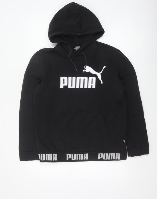 Additional front view of Puma women’s black m pullover hoodie logo graphic pocket sweatshirt