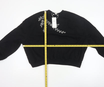 Marks & Spencer Women’s Black M Pullover Sweatshirt Beaded Floral NWT