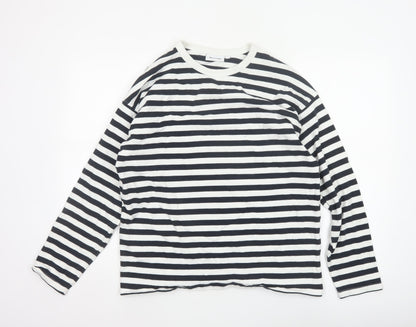 Weekday Women Black White Striped Cotton Long Sleeve Basic T-Shirt M