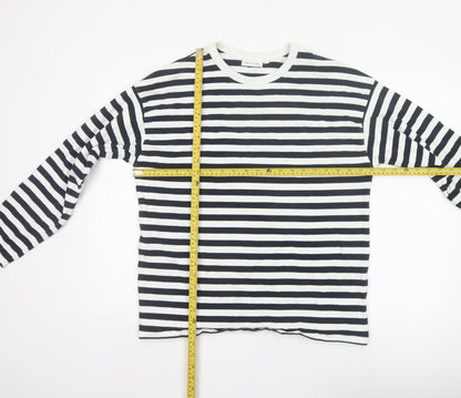 Weekday Women Black White Striped Cotton Long Sleeve Basic T-Shirt M
