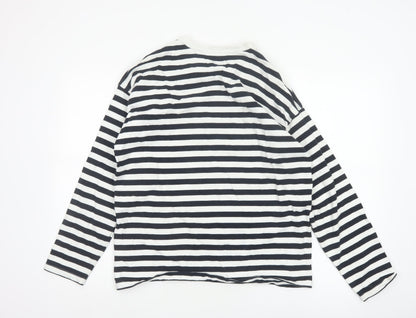Weekday Women Black White Striped Cotton Long Sleeve Basic T-Shirt M