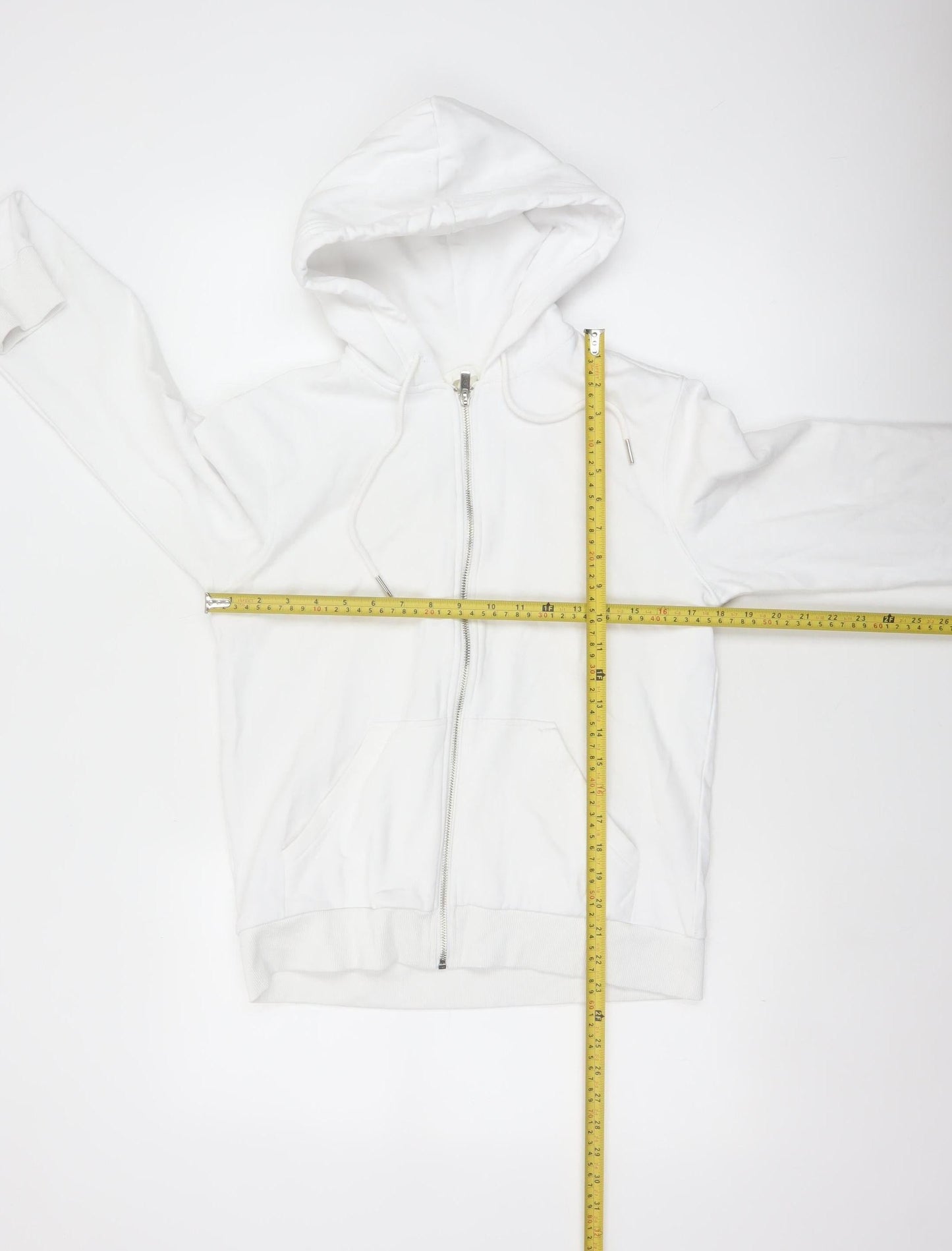 Women's White Size S Full Zip Hooded Cotton Blend Hoodie