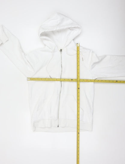 Women's White Size S Full Zip Hooded Cotton Blend Hoodie