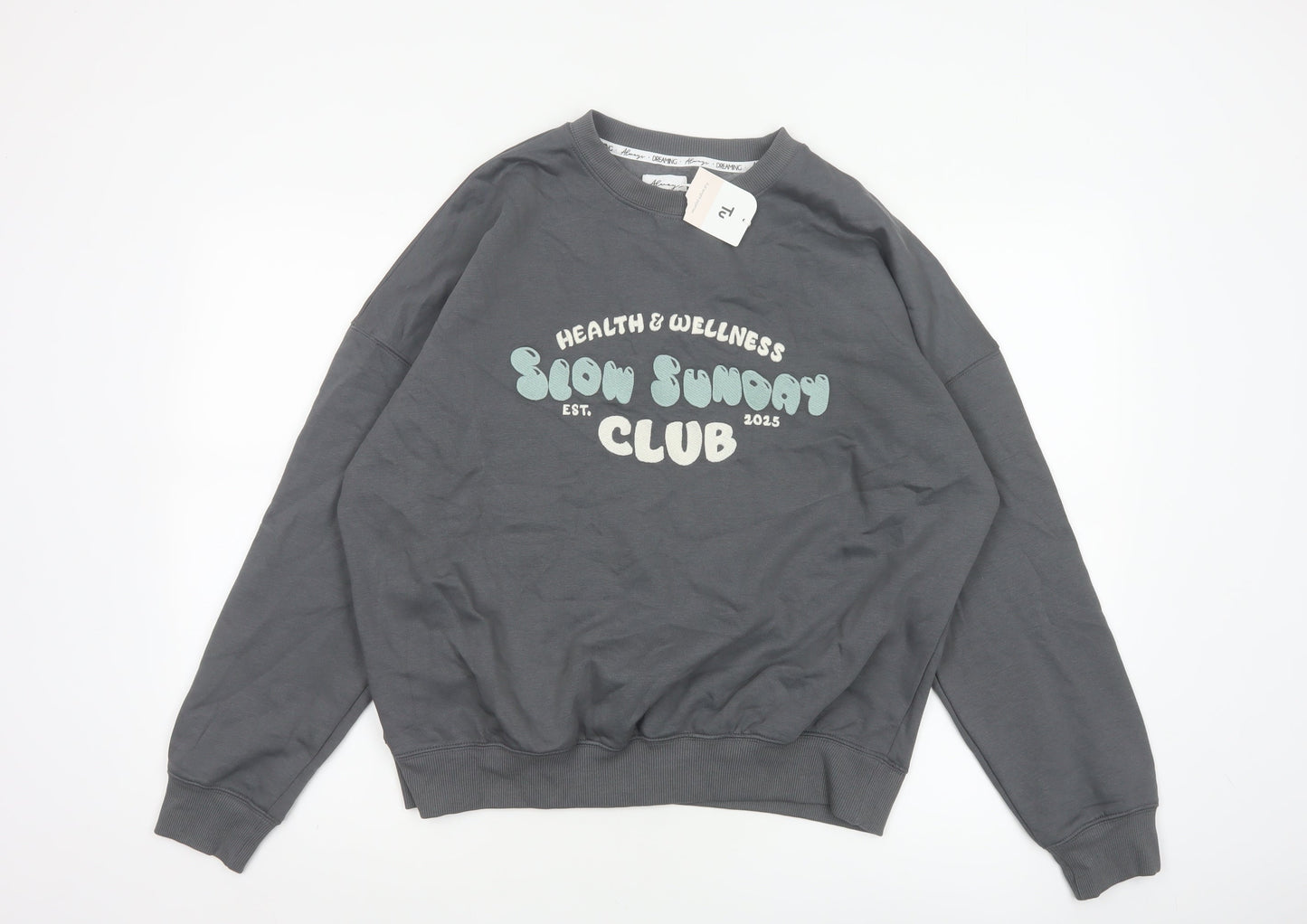 TU Women Grey Size 12 Slow Sunday Club Graphic Fleece Pyjama Jumper