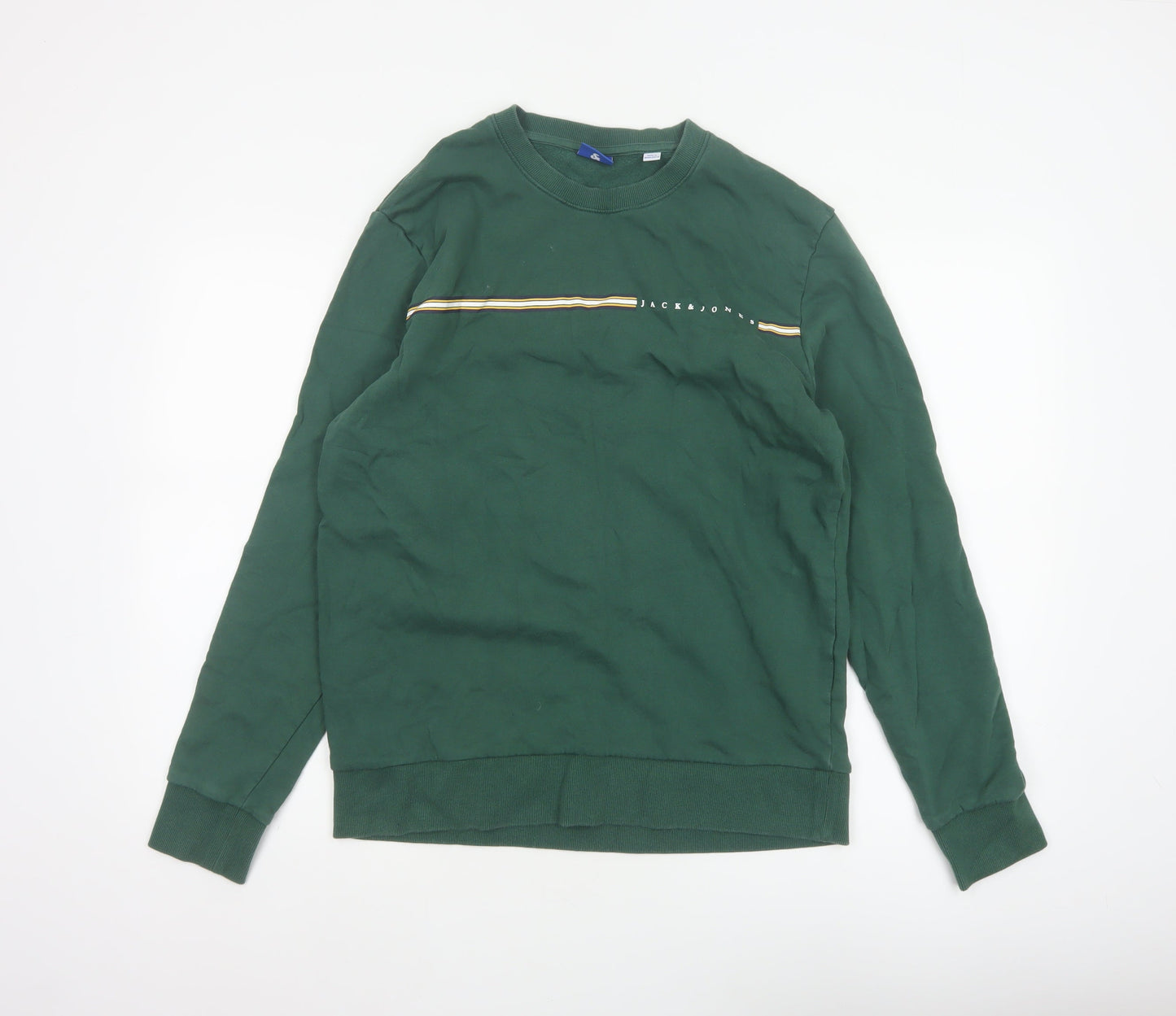 Jack & Jones Men’s Green L Crew Neck Logo Stripe Pullover Sweatshirt