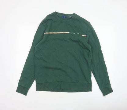 Jack & Jones Men’s Green L Crew Neck Logo Stripe Pullover Sweatshirt
