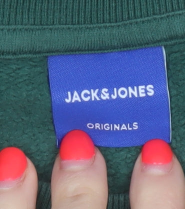 Jack & Jones Men’s Green L Crew Neck Logo Stripe Pullover Sweatshirt