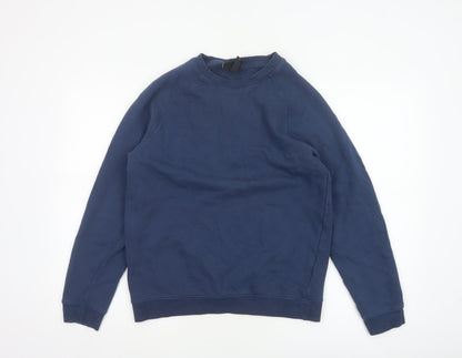 H&M Men’s Blue Small Regular Fit Crew Neck Cotton Pullover Sweatshirt