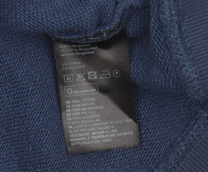 H&M Men’s Blue Small Regular Fit Crew Neck Cotton Pullover Sweatshirt