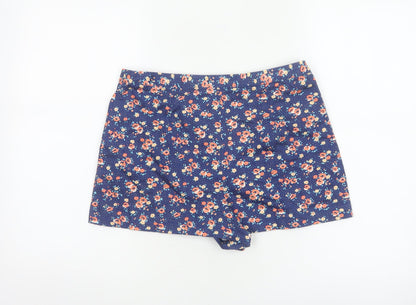 Topshop Women’s Blue Floral Stretch Shorts UK 12 Cotton