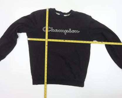 Champion Women Black S Pullover Sweatshirt Logo Crew Neck Cotton Blend