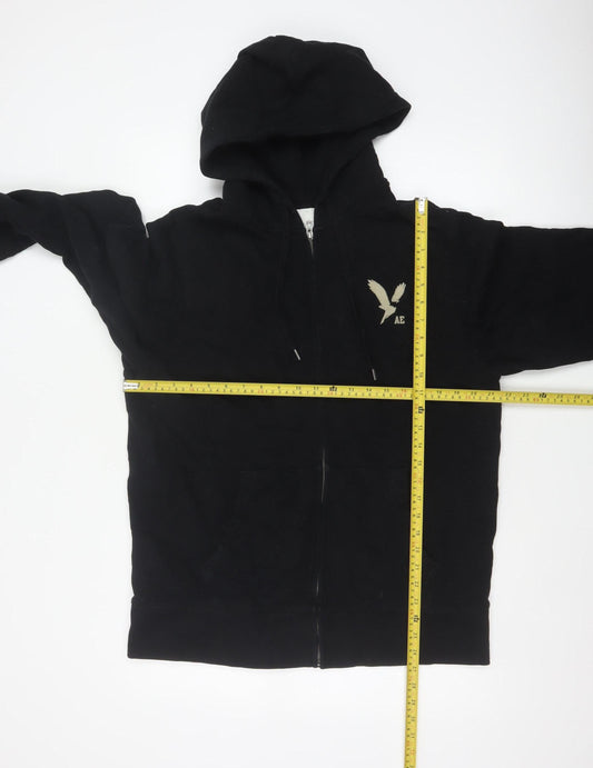 American Eagle Men’s Black L Full Zip Hooded Fleece Logo Hoodie