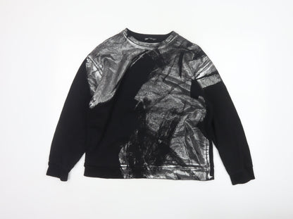 Zara Women Black Silver Metallic Pullover Sweatshirt Size S