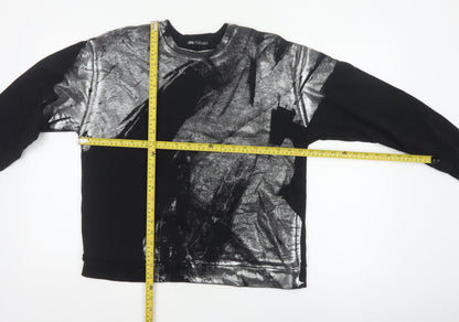 Zara Women Black Silver Metallic Pullover Sweatshirt Size S