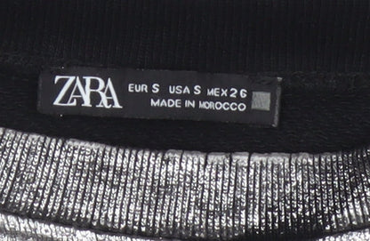 Zara Women Black Silver Metallic Pullover Sweatshirt Size S
