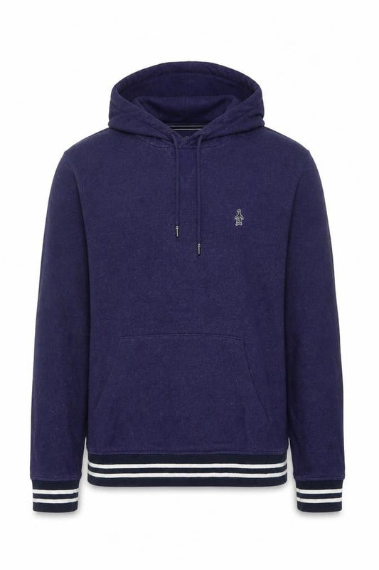 Front view of Original Penguin Men’s Purple S Pullover Hoodie Striped Trim