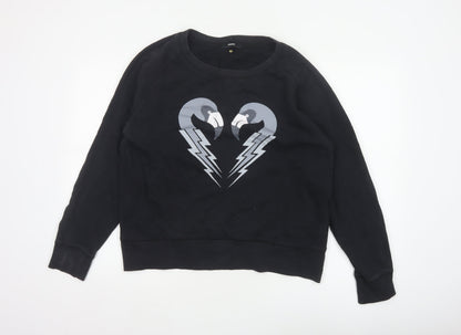 Diesel Women Black M Pullover Sweatshirt Bird Graphic 100% Cotton