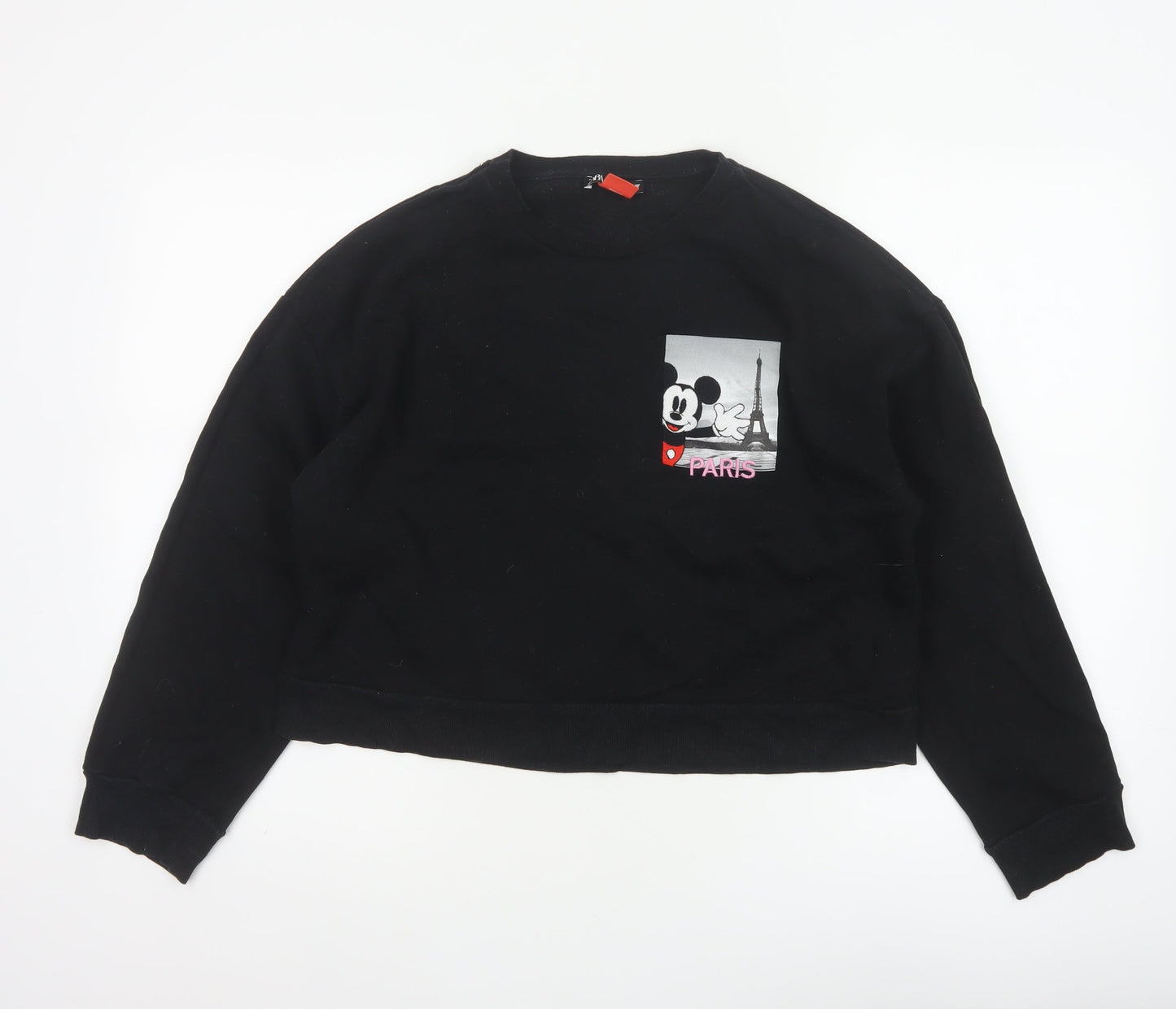 Zara Disney Women Black M Pullover Sweatshirt Mickey Paris Graphic