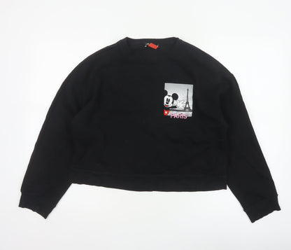 Zara Disney Women Black M Pullover Sweatshirt Mickey Paris Graphic
