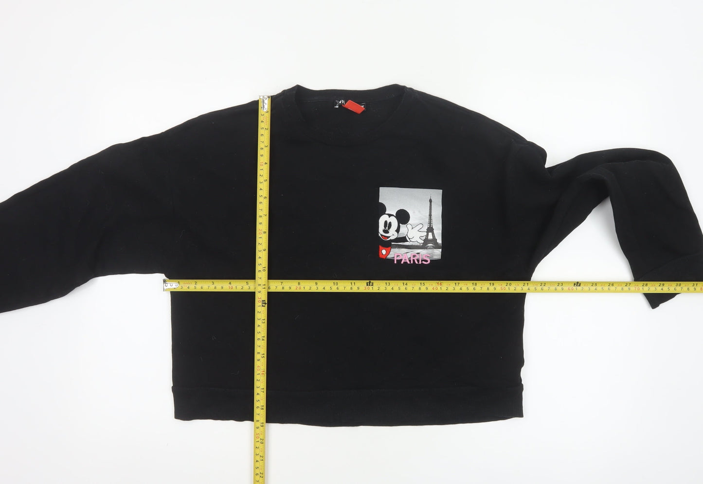 Zara Disney Women Black M Pullover Sweatshirt Mickey Paris Graphic