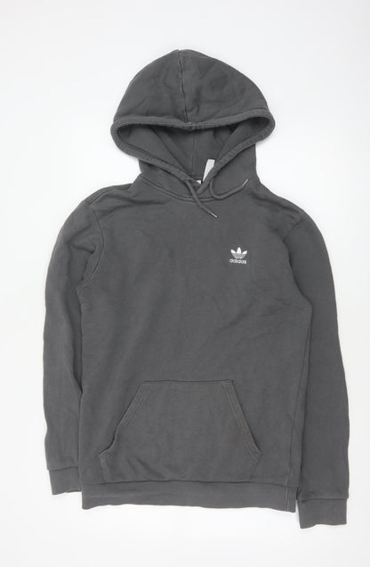 Adidas Men’s Grey S Pullover Hoodie Trefoil Logo Cotton Kangaroo Pocket