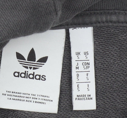 Adidas Men’s Grey S Pullover Hoodie Trefoil Logo Cotton Kangaroo Pocket