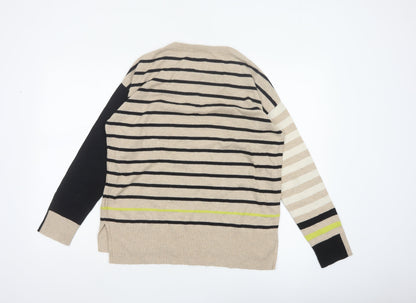 White Stuff Women Beige Black Stripe Knit Jumper UK 12 Cotton Merino