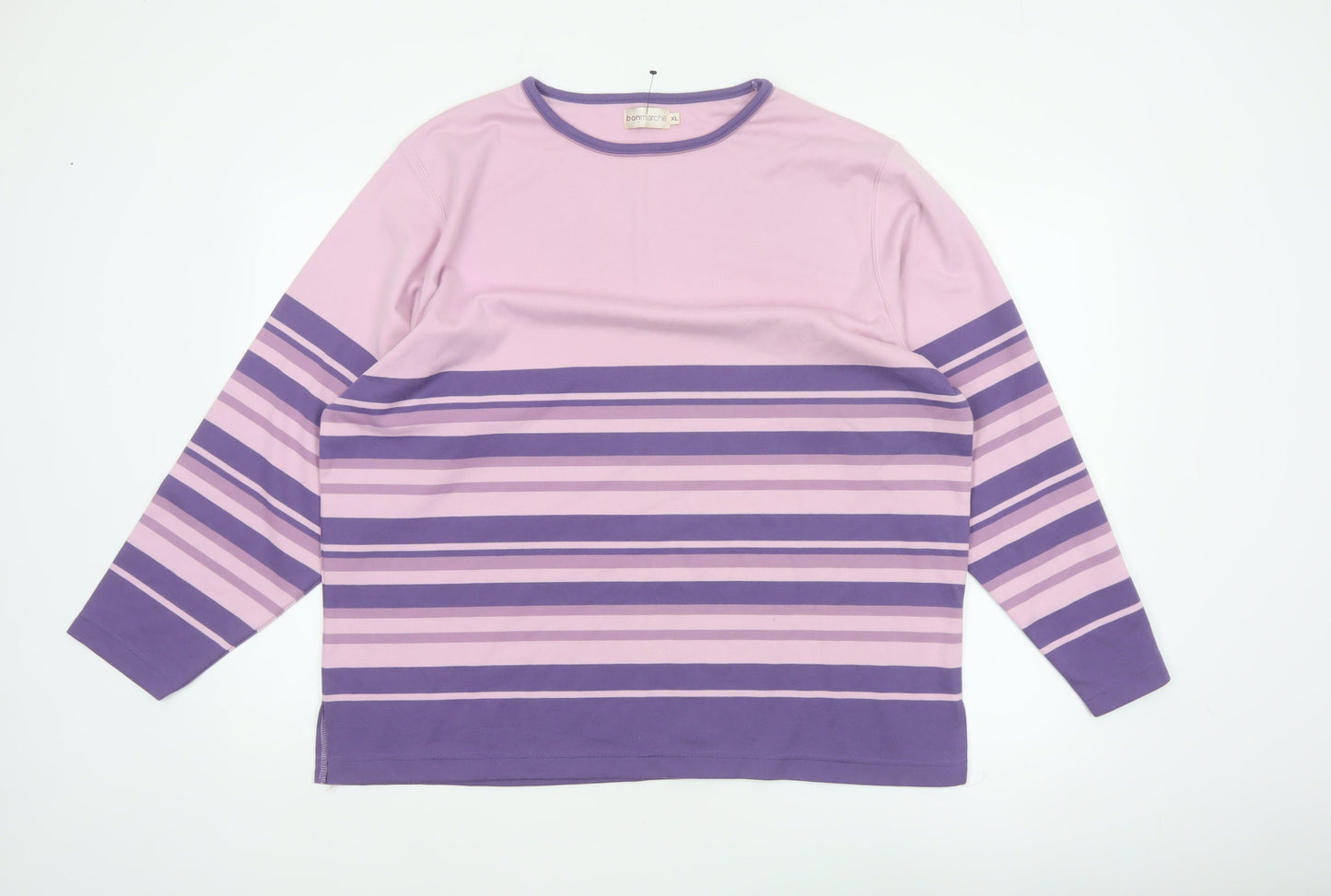 Bonmarché Women Pink Purple Striped Jersey Long Sleeve T-Shirt XL