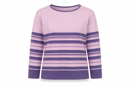 Bonmarché Women Pink Purple Striped Jersey Long Sleeve T-Shirt XL