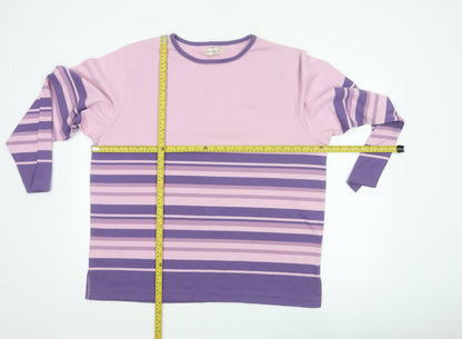 Bonmarché Women Pink Purple Striped Jersey Long Sleeve T-Shirt XL