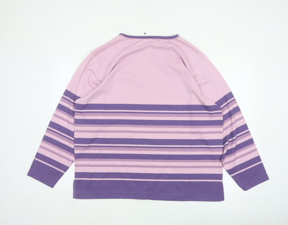 Bonmarché Women Pink Purple Striped Jersey Long Sleeve T-Shirt XL