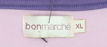 Bonmarché Women Pink Purple Striped Jersey Long Sleeve T-Shirt XL