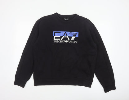 EA7 Emporio Armani Men’s Black L Crew Neck Logo Sweatshirt
