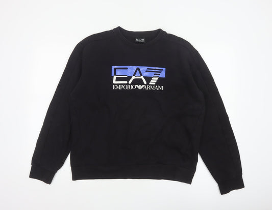 EA7 Emporio Armani Men’s Black L Crew Neck Logo Sweatshirt