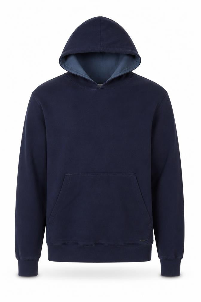 Front view of Autograph Men’s Navy Blue Small Pullover Hooded Pocket Hoodie