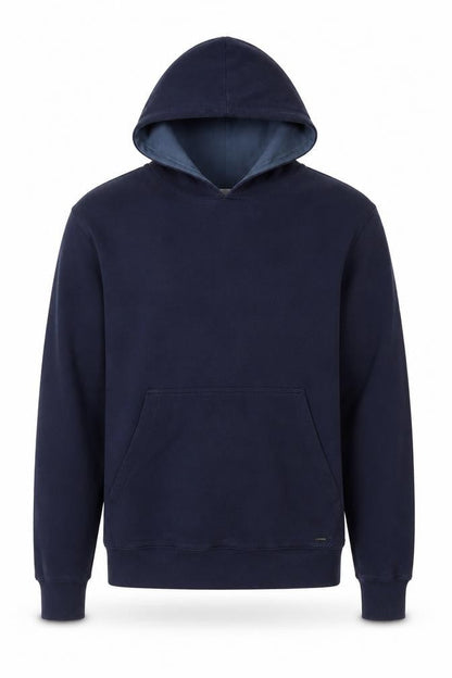 Front view of Autograph Men’s Navy Blue Small Pullover Hooded Pocket Hoodie
