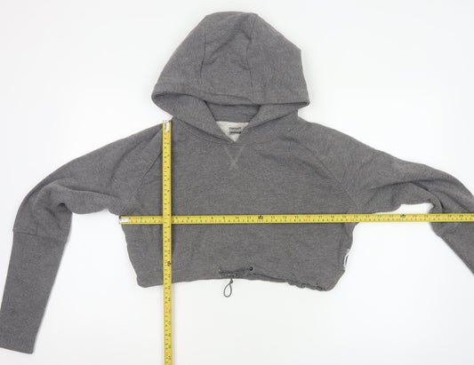 Gymshark Women Grey M Cropped Pullover Hoodie Drawstring Raglan Gym