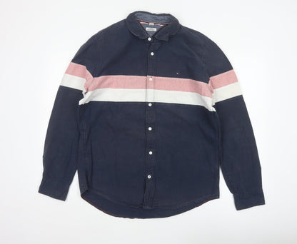 Tommy Hilfiger Men’s Navy Colourblock Cotton Shirt L Classic Fit