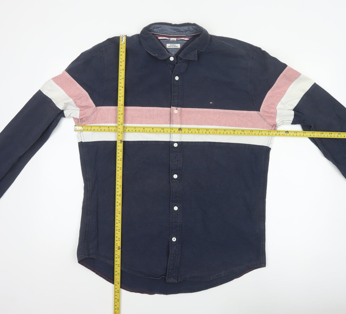 Tommy Hilfiger Men’s Navy Colourblock Cotton Shirt L Classic Fit