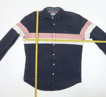 Tommy Hilfiger Men’s Navy Colourblock Cotton Shirt L Classic Fit