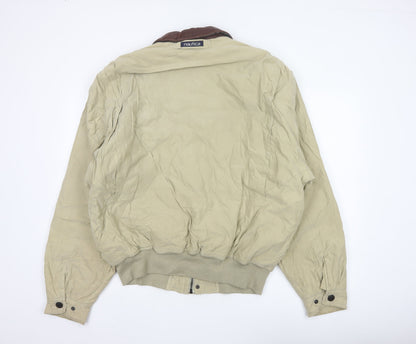 Nautica Men’s Beige XL Bomber Jacket Leather Collar Zip Pockets