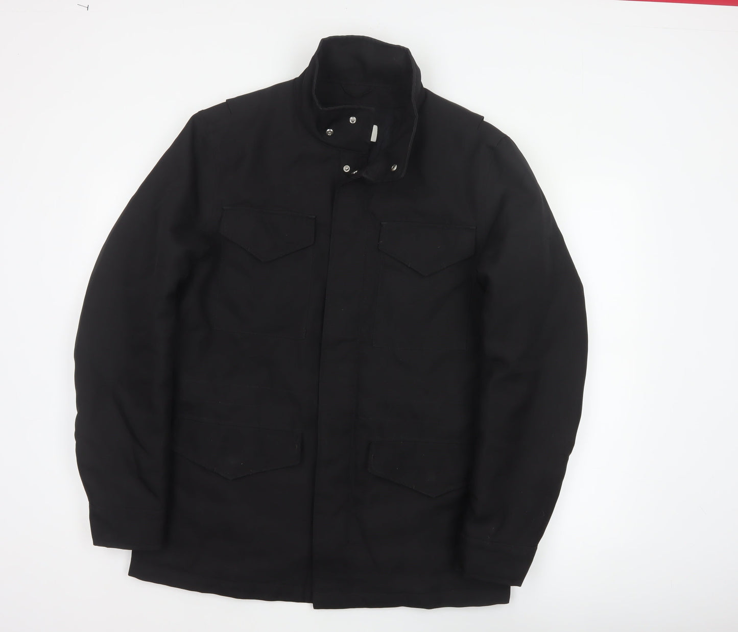 Reiss Men Black M Military Jacket Padded 4 Pocket Stand-Up Collar