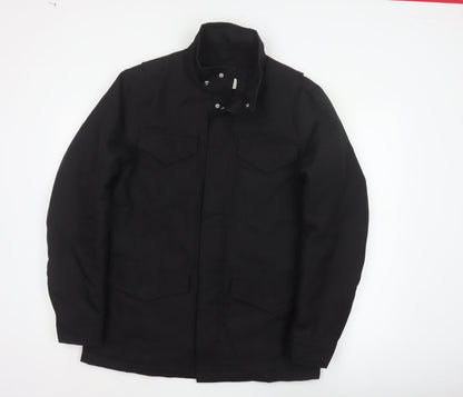 Reiss Men Black M Military Jacket Padded 4 Pocket Stand-Up Collar