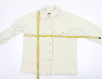 Boohoo Women's Ivory Teddy Fleece Button Jacket UK 12 Collared Pockets