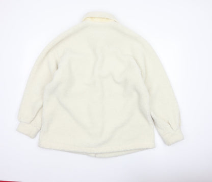 Boohoo Women's Ivory Teddy Fleece Button Jacket UK 12 Collared Pockets