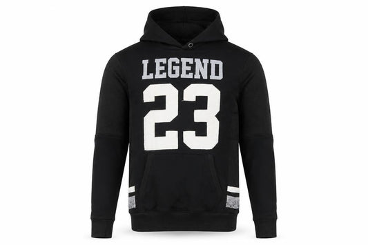 Front view of PROJEKTS New York Men’s Black Small Legend 23 Graphic Pullover Hoodie