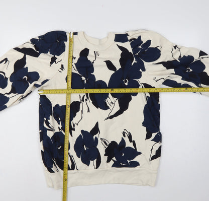 Kin Women’s Ivory Navy Floral Balloon Sleeve Sweatshirt Size S