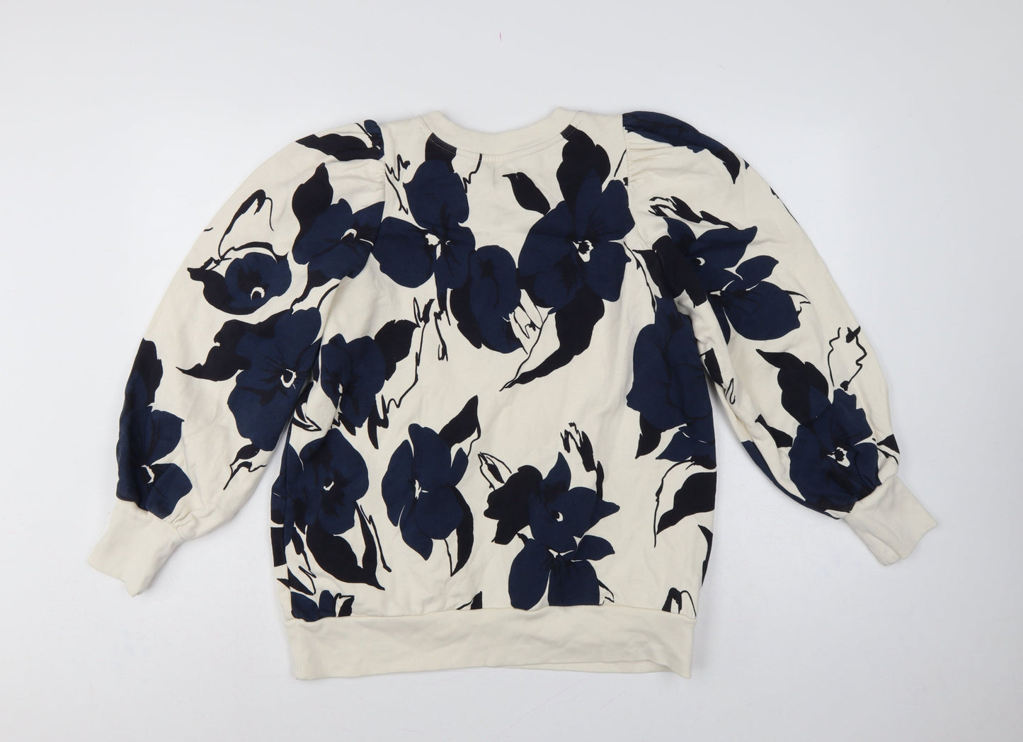 Kin Women’s Ivory Navy Floral Balloon Sleeve Sweatshirt Size S