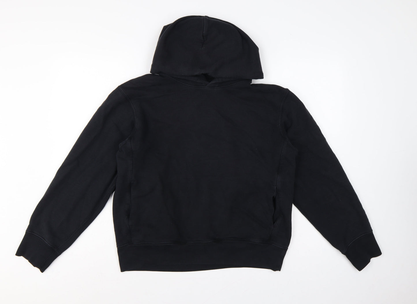Uniqlo Unisex Adults Black M Pullover Hoodie Cotton Hooded Pockets