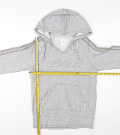 Adidas Women Grey UK 8 Pullover Hoodie Embroidered Logo 3 Stripe Cotton